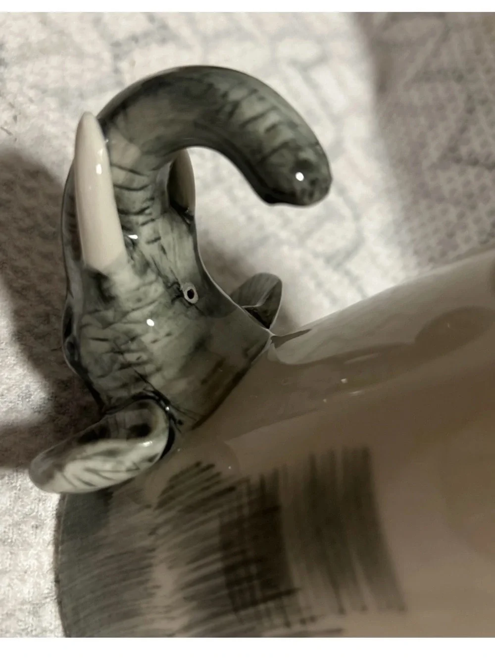 Elephant-Handle Ceramic Art Mug in Gray and Cream